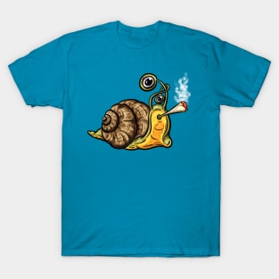 Toking Smoking Weed Snail Cartoon Illustration T-Shirt